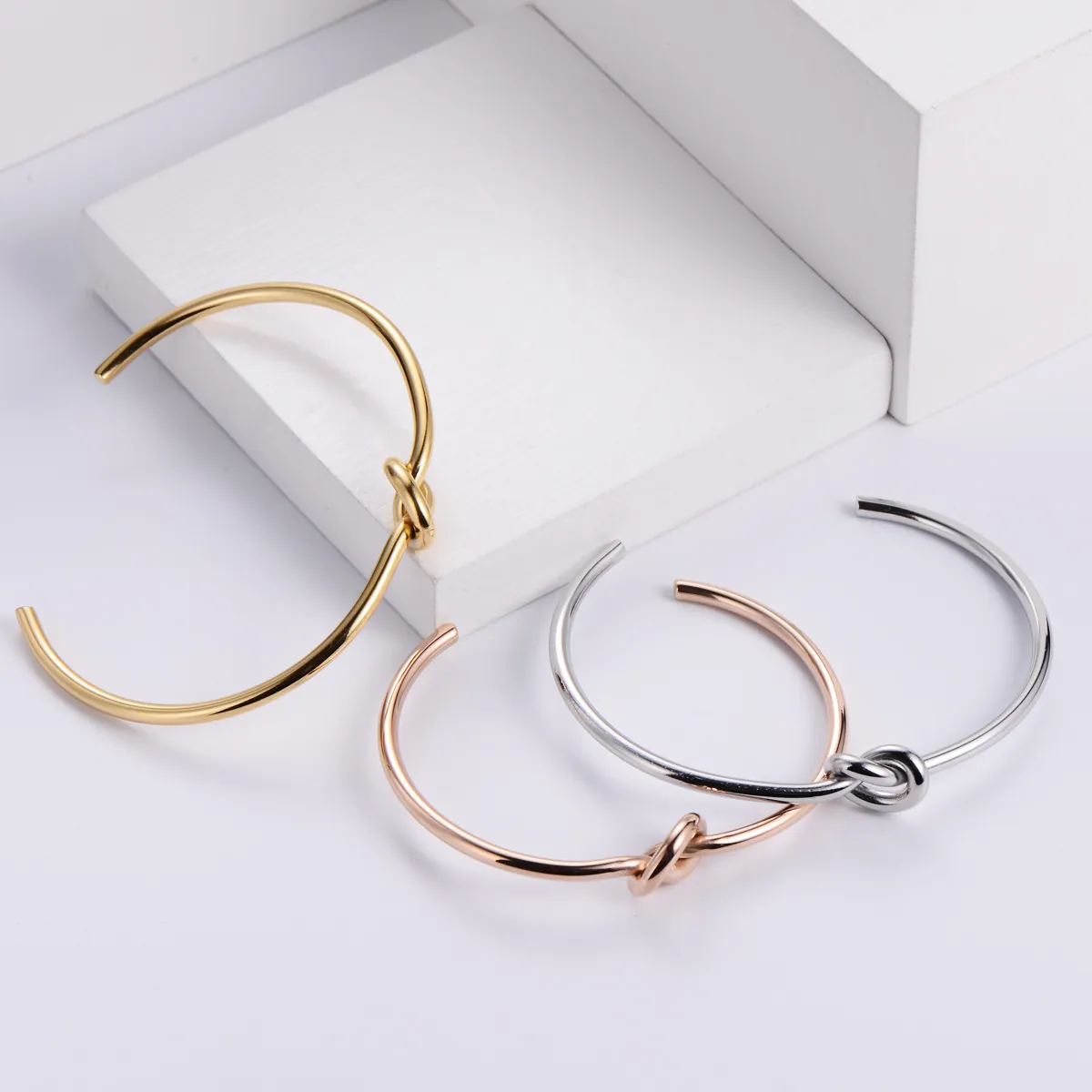 Minimalist Knot Open Cuff Bangle 316 Stainless Steel Adjustable Bracelet For Women Elegant Jewelry Gift