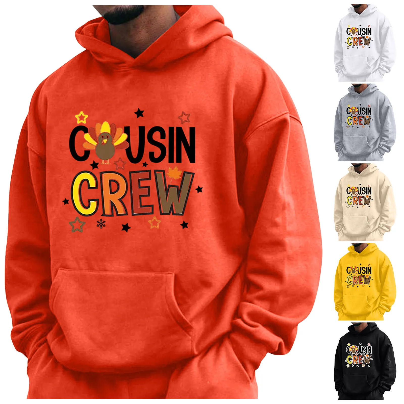 Herren Hoodie Polyester Langarm Thanksgiving Cousin Crew Druck Kängurutasche Kordelzug Casual Herbst Pullover