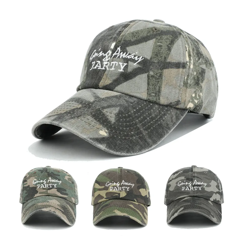 Camouflage Cotton Baseball Cap Letter Embroidery Adjustable Distressed Washed Peaked Hat For Men Women Outdoor Casual