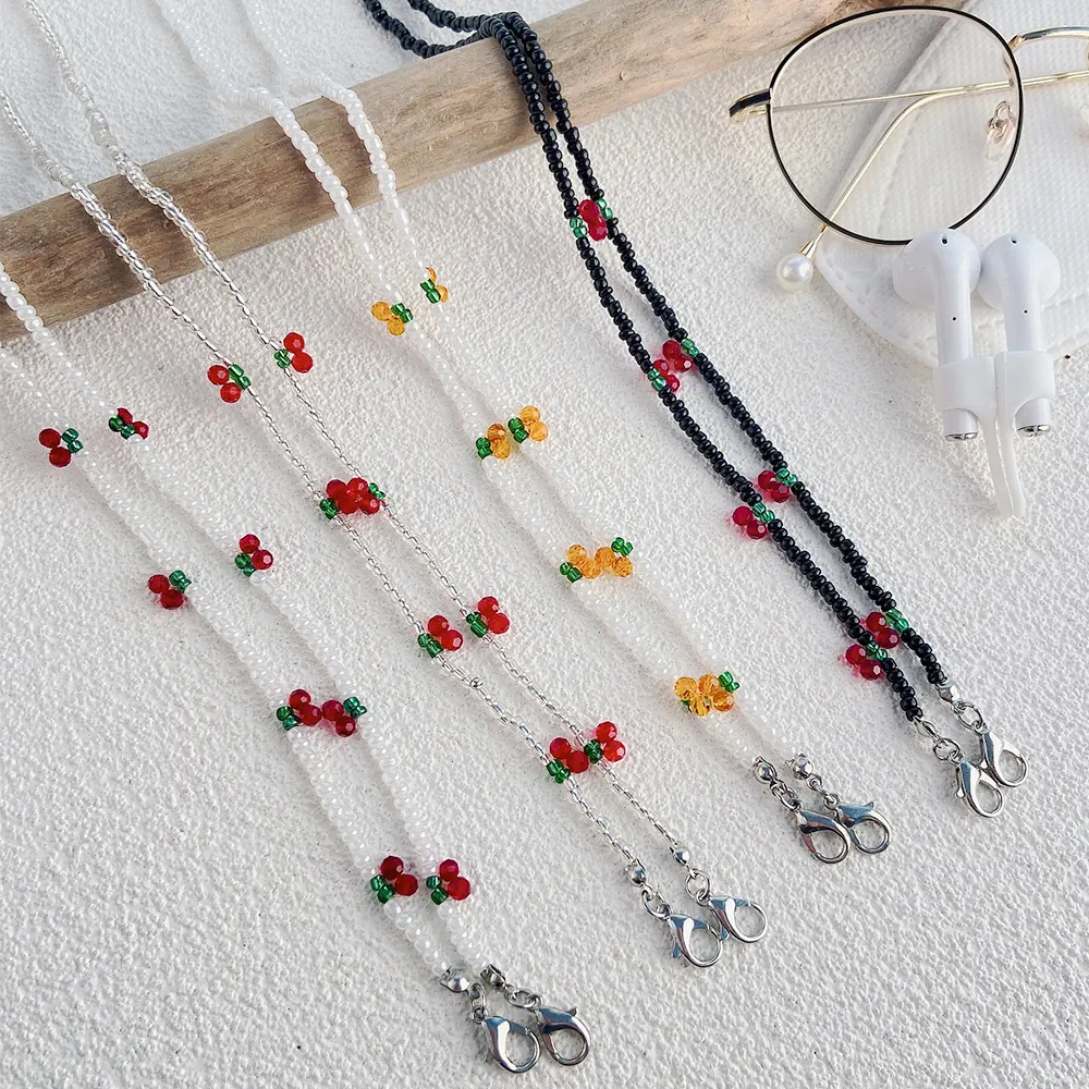 Glasses Chain Cherry Beaded Colorful Beads Mask Lanyard Anti-Lost Neck Strap Sunglasses Cord Accessory For Women