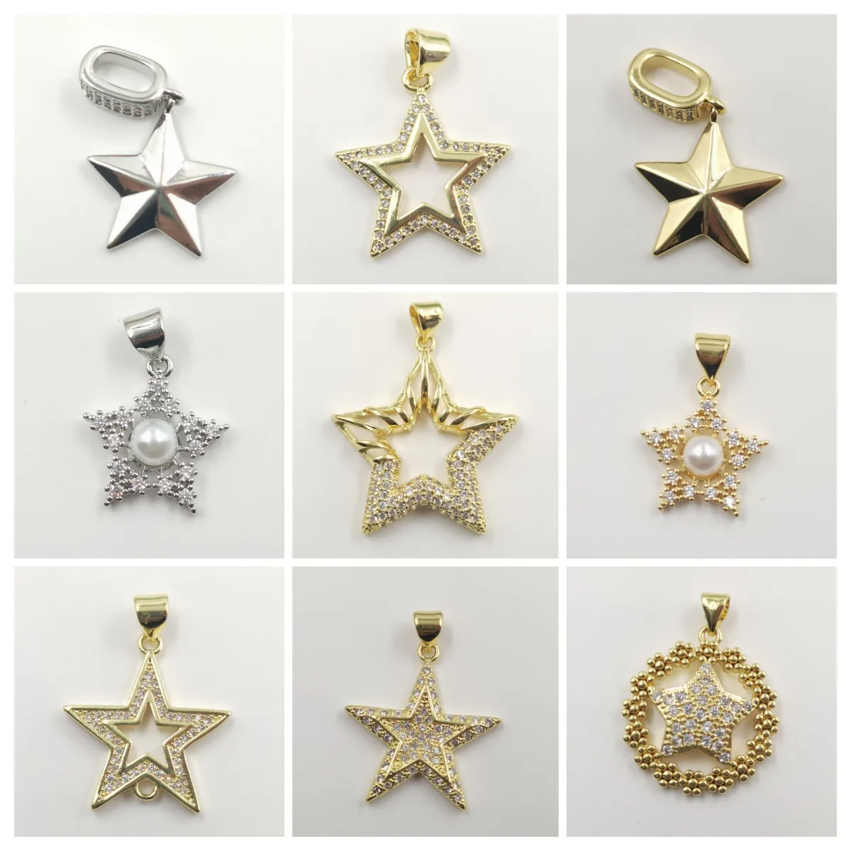 Pendentif Étoile Cuivre Zircone Künstliche Perle Plaqué Or Argent Bijoux Mode Accessoires Femmes Élégant Poli
