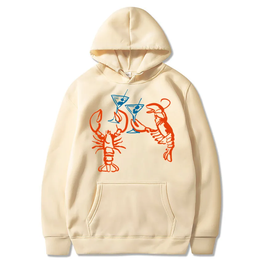 Hoodie Imprimé Graphique Homard Martini Manches Longues Cordon Poche Kangourou Décontracté Streetwear