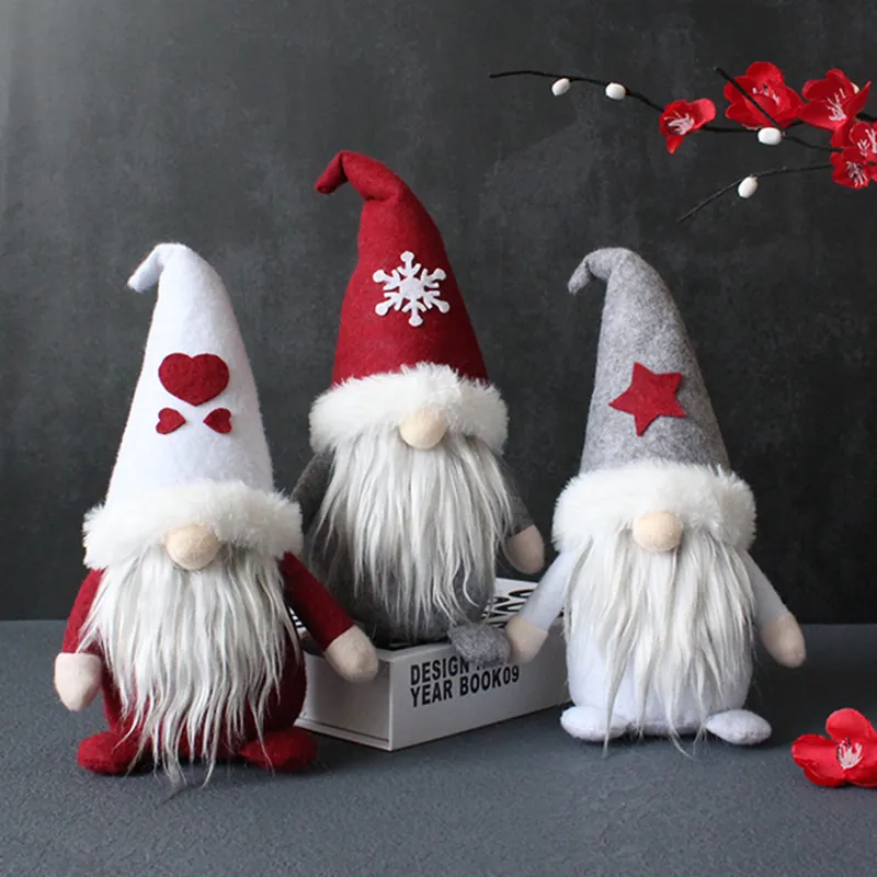 Christmas Gnome Plush Faceless Doll Ornament Pointed Hat Heart Snowflake Star Patterns Holiday Table Decor Tomte Gift
