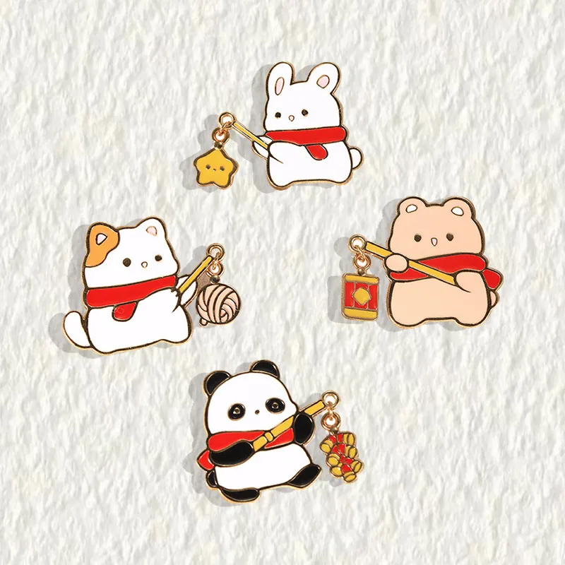Cartoon Animal Enamel Brooch Alloy Cute Panda Rabbit Cat Pins For Backpack Clothing Decoration Japanese Style Jewelry
