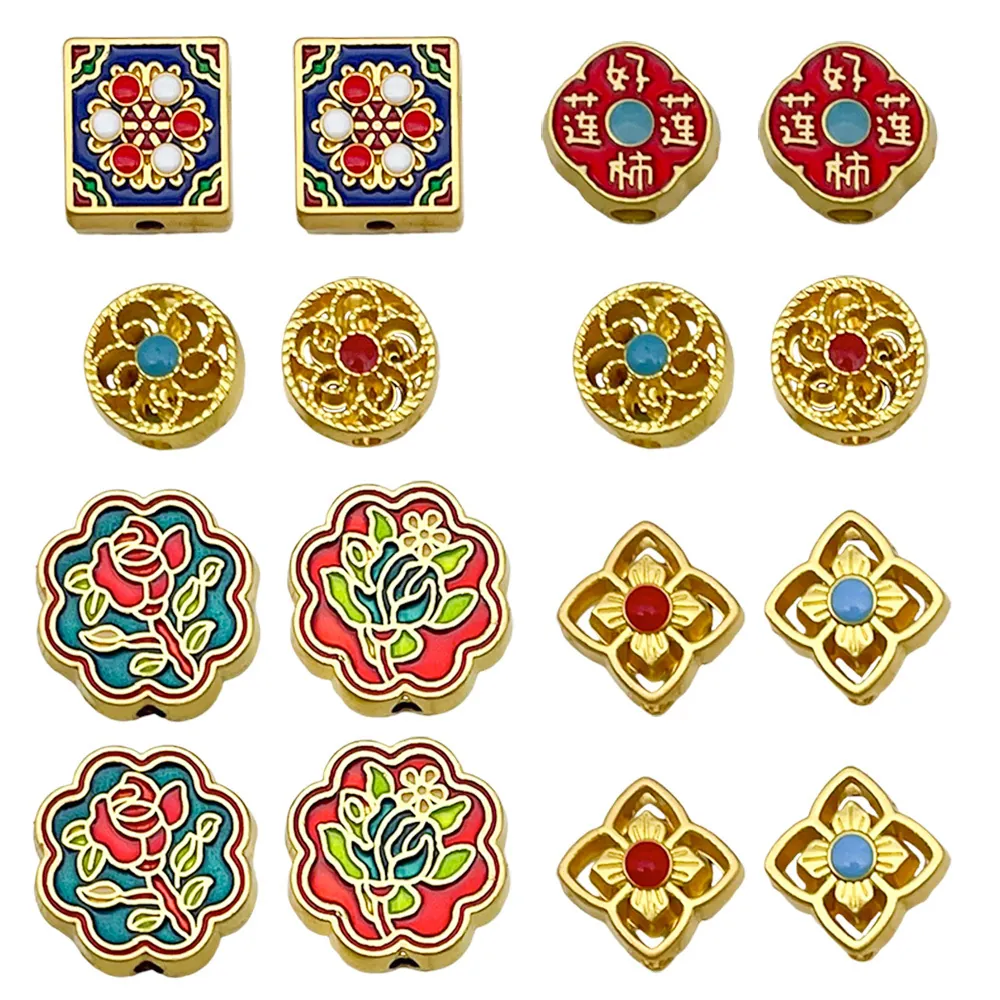 Retro Chinesischer Stil Blumen Zwischenperlen Zinklegierung Emaille Lotus Design DIY Schmuck Zubehör Für Armbänder Halsketten
