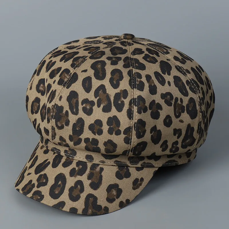 Fashion Leopard Print Newsboy Cap Women Octagonal Baker Boy Hat Breathable Polyester Vintage Adjustable Accessory