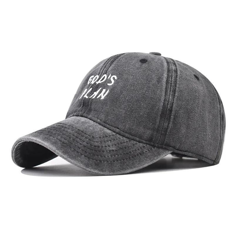 God's Plan Embroidered Baseball Cap Washed Cotton Distressed Vintage Sun Hat Adjustable For Men Women