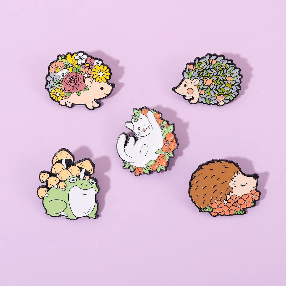 Cartoon Animal Enamel Pin Alloy Hedgehog Cat Frog Mushroom Brooch Badge For Backpack Clothing Decoration Unisex Fashion Jewelry