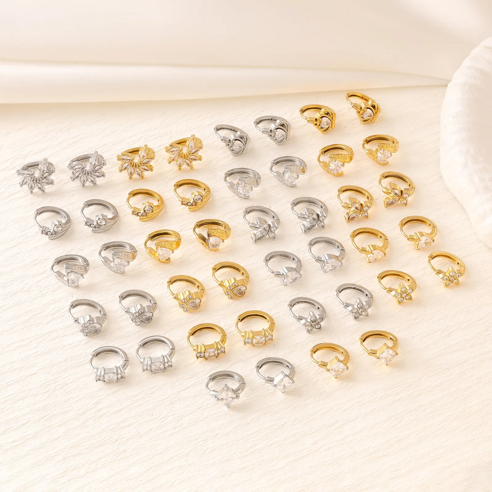 Stainless Steel Huggie Hoop Earrings 18K Gold Plated Geometric Zircon Heart Butterfly Fashion Jewelry For Women