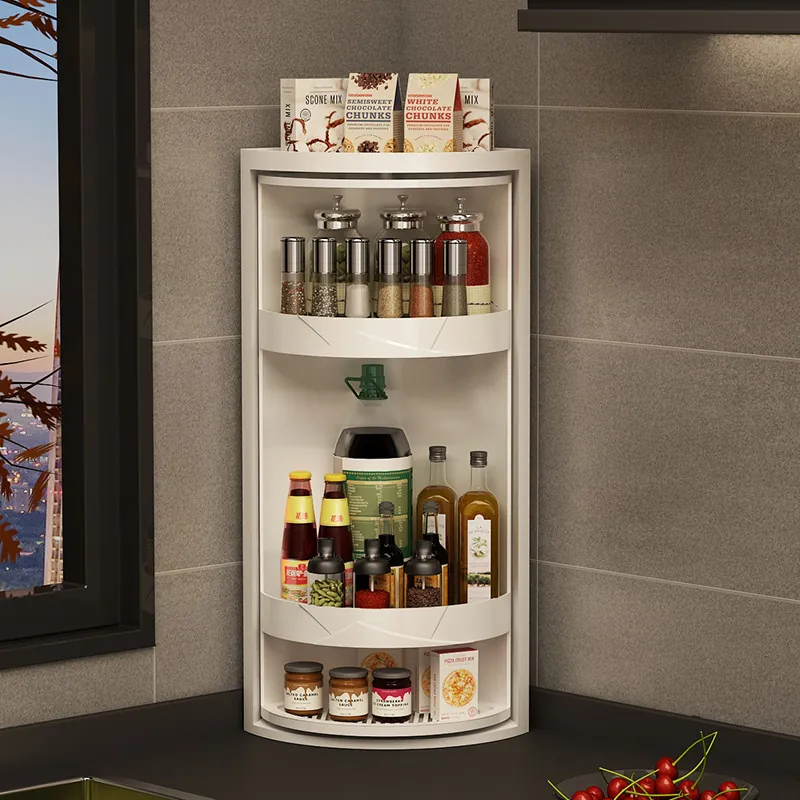 Étagère De Rangement Rotative Pour Coin Cuisine Plastique Multi Couches Organisateur D'épices Imperméable