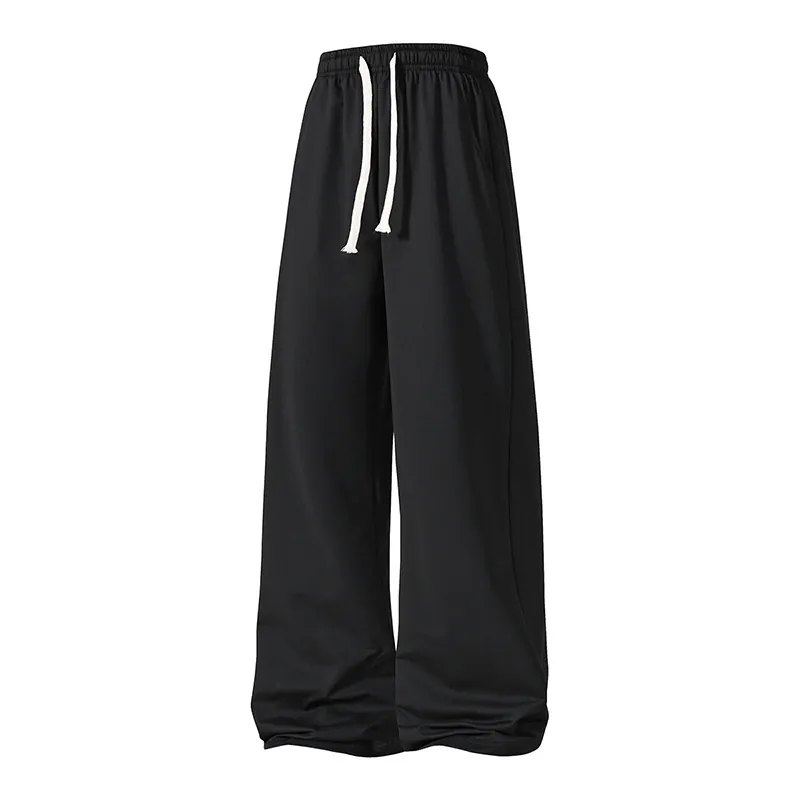 Men Casual Sweatpants Wide Leg Straight Loose Drawstring Elastic Waist Sport Trousers Solid Color Breathable Soft