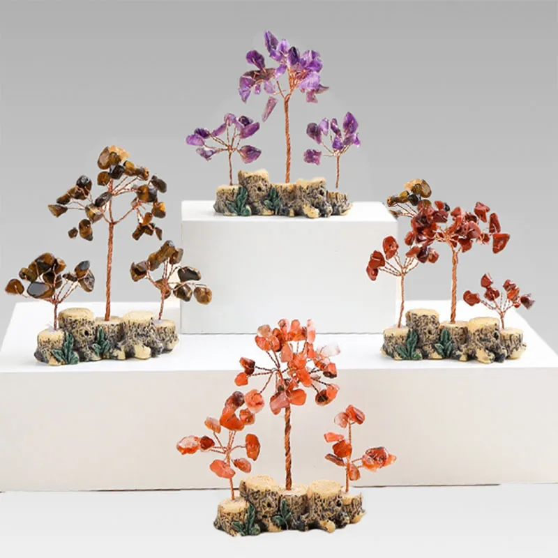 Albero Dei Soldi In Pietra Di Cristallo Naturale Filo Di Rame Avvolto Base In Resina Decorazione Scrivania Casa Ufficio Bonsai Feng Shui