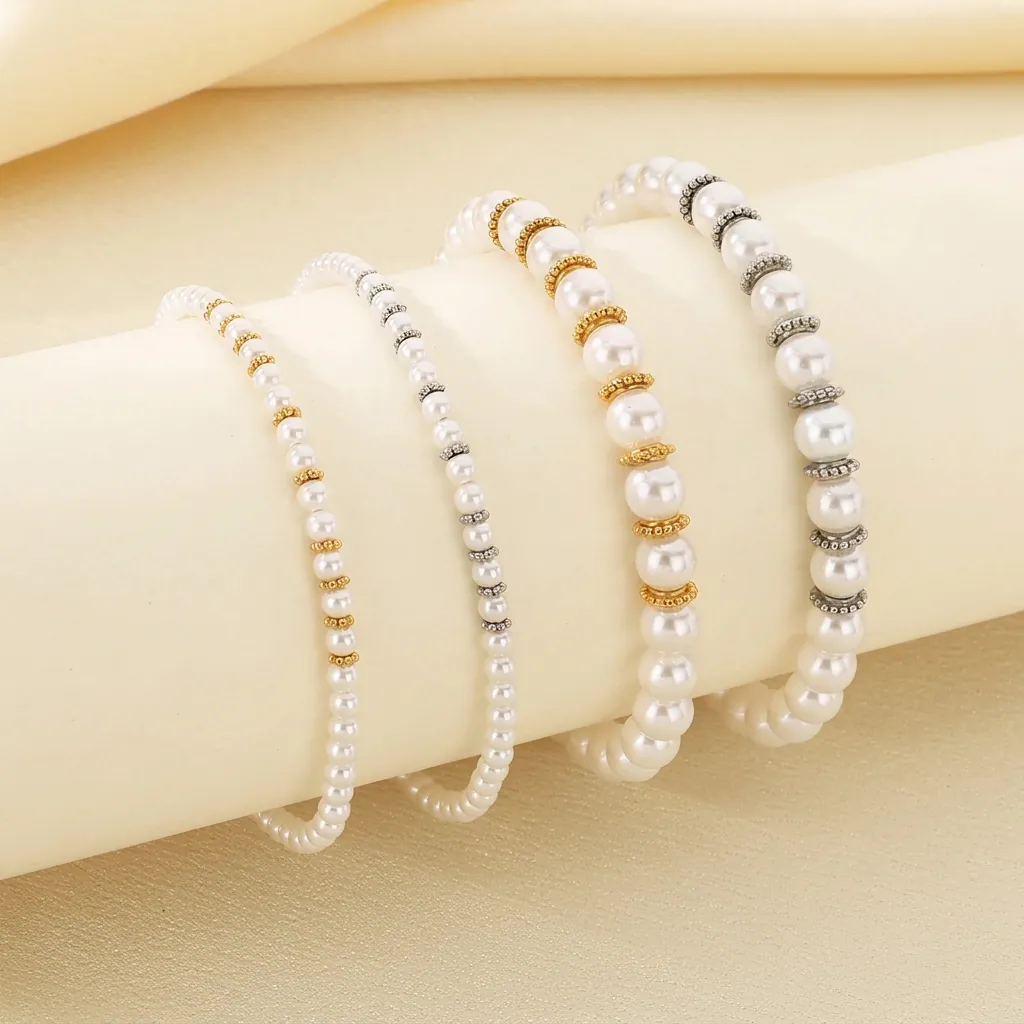 Bracelet En Künstliche Perles De Verre Rétro Acier Inoxydable Künstliche Perles Rondes Bijoux Élégants Ajustables Pour Femmes