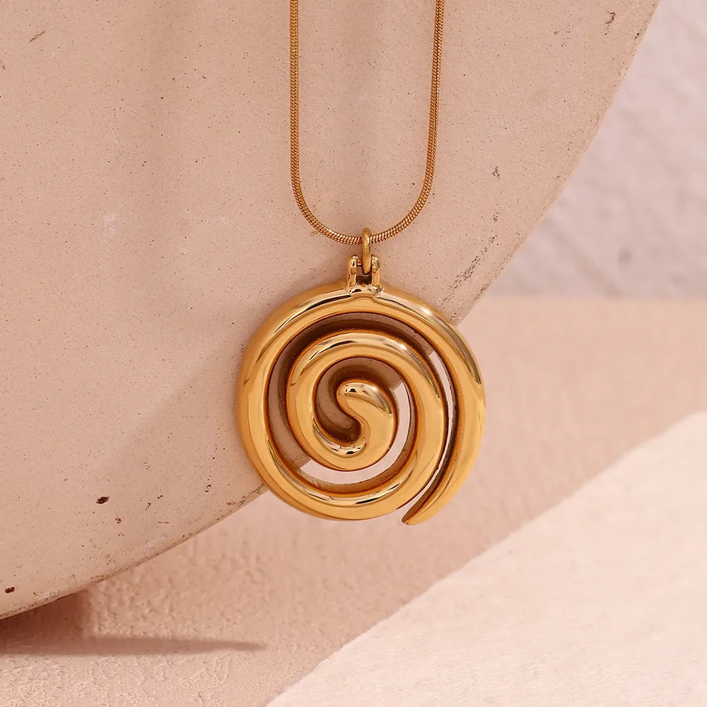 Vortex Pendant Necklace Minimalist Spiral Design Gold Plated Stainless Steel Snake Chain Fashion Jewelry For Women