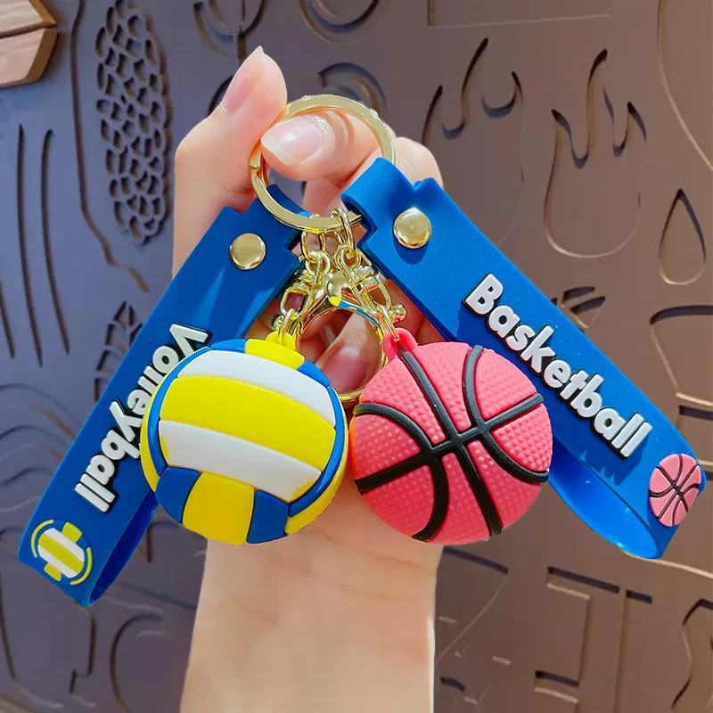 Sports Ball Keychain PVC Silicone 3D Mini Basketball Football Volleyball Pendant Wrist Strap Bag Charm Creative Gift