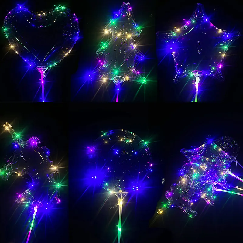 LED Luminous Bobo Balloons Transparent Plastic Light Up Colorful For Wedding Party Birthday Festival Decor With Handle Stick