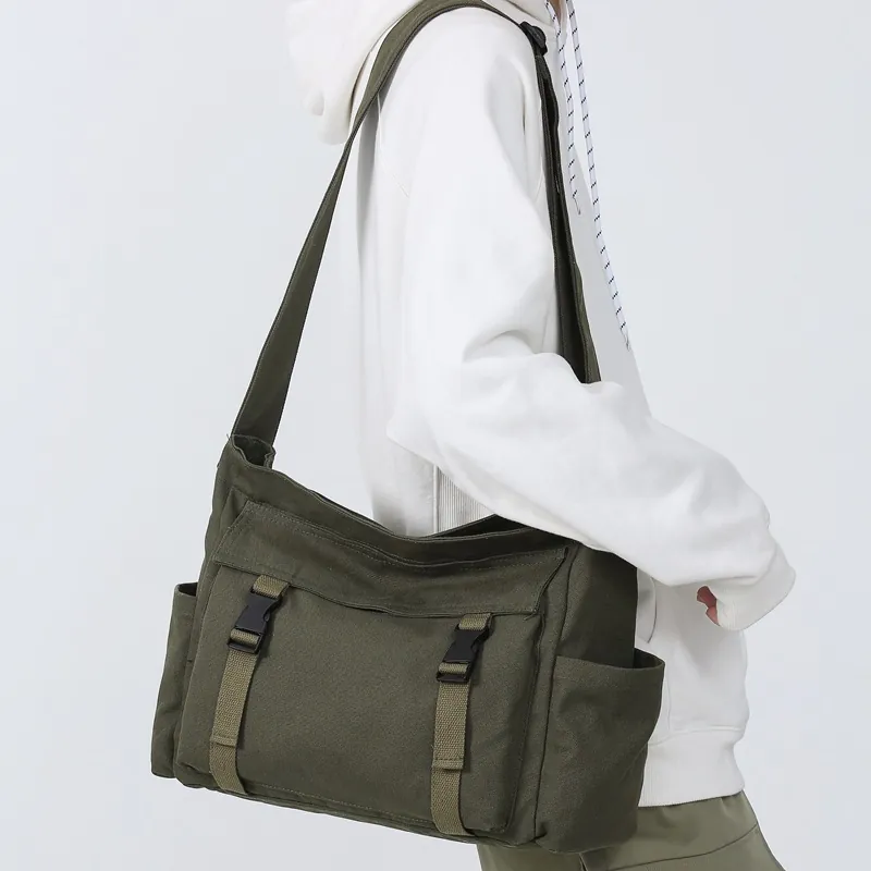 Sac Messager En Toile Rétro Grande Capacité Sac À Bandoulière Avec Boucle Pour Femmes Étudiantes