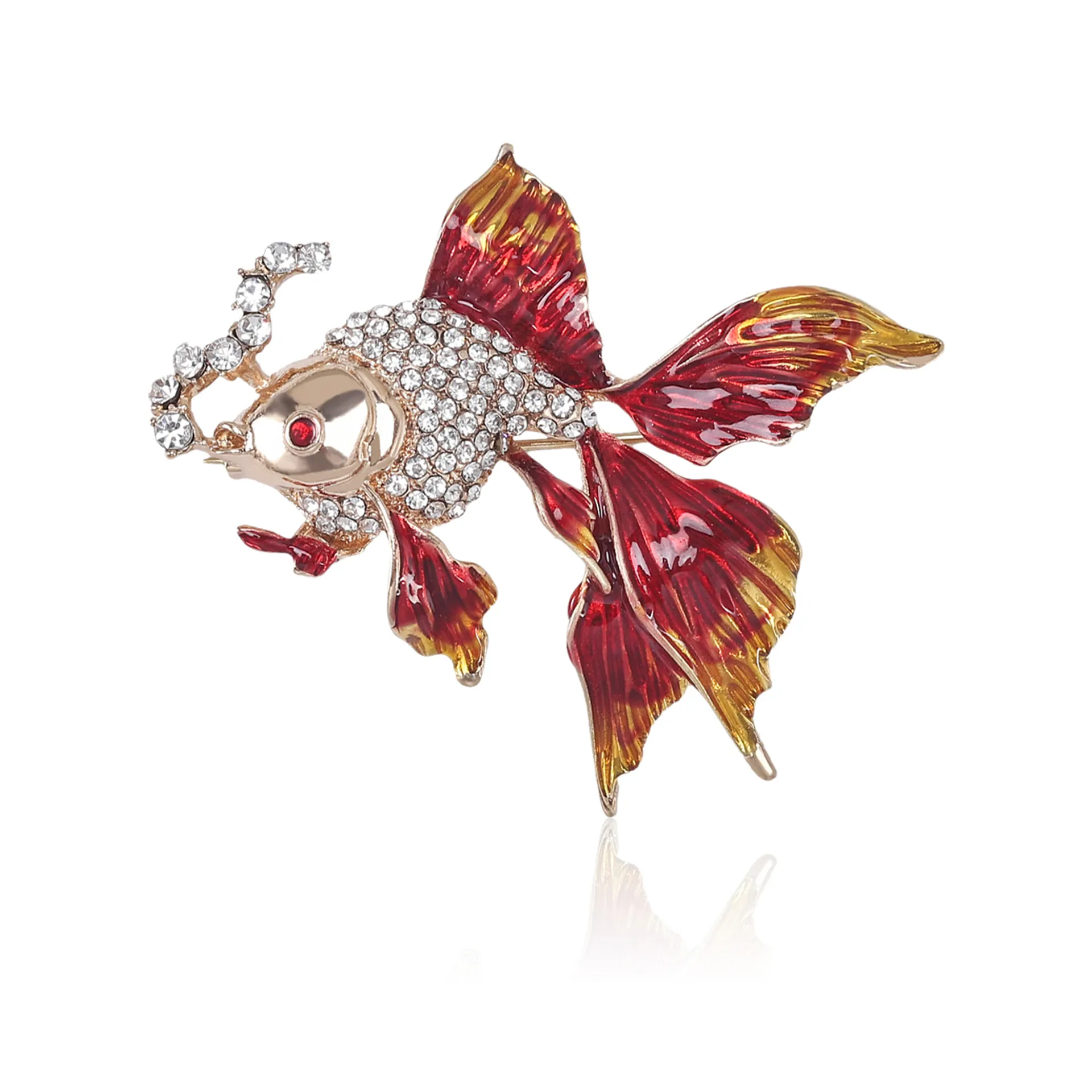 Goldfish Animal Brooch Alloy Rhinestone Enamel Colorful Gradient Sparkly Fish Breastpin Jewelry Accessories For Women