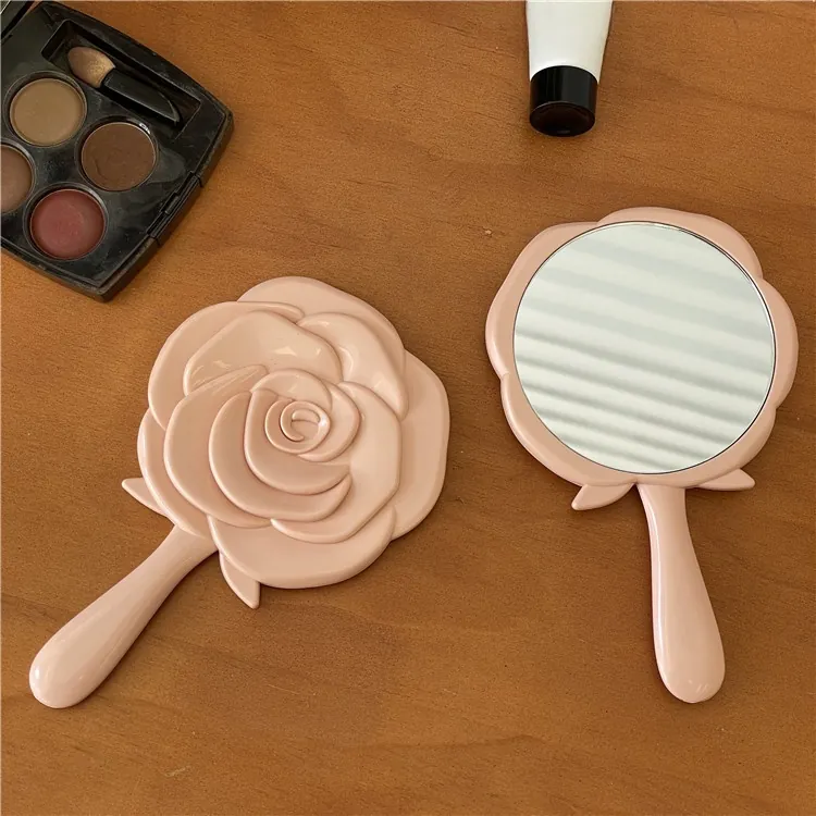 Hand-Make-Up-Spiegel In Rosenform Tragbar Klein Vintage Kunststoff Beauty Accessoire Für Damen