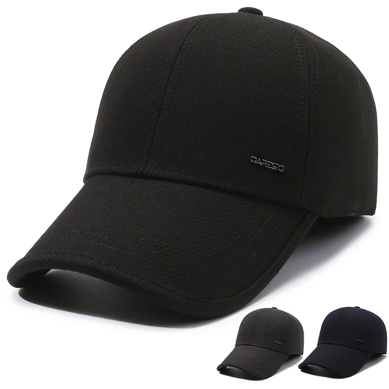 Men Baseball Cap Winter Ear Protection Warm Fleece Lined Adjustable Cotton Blend Thickened Windproof Casual Outdoor Hat