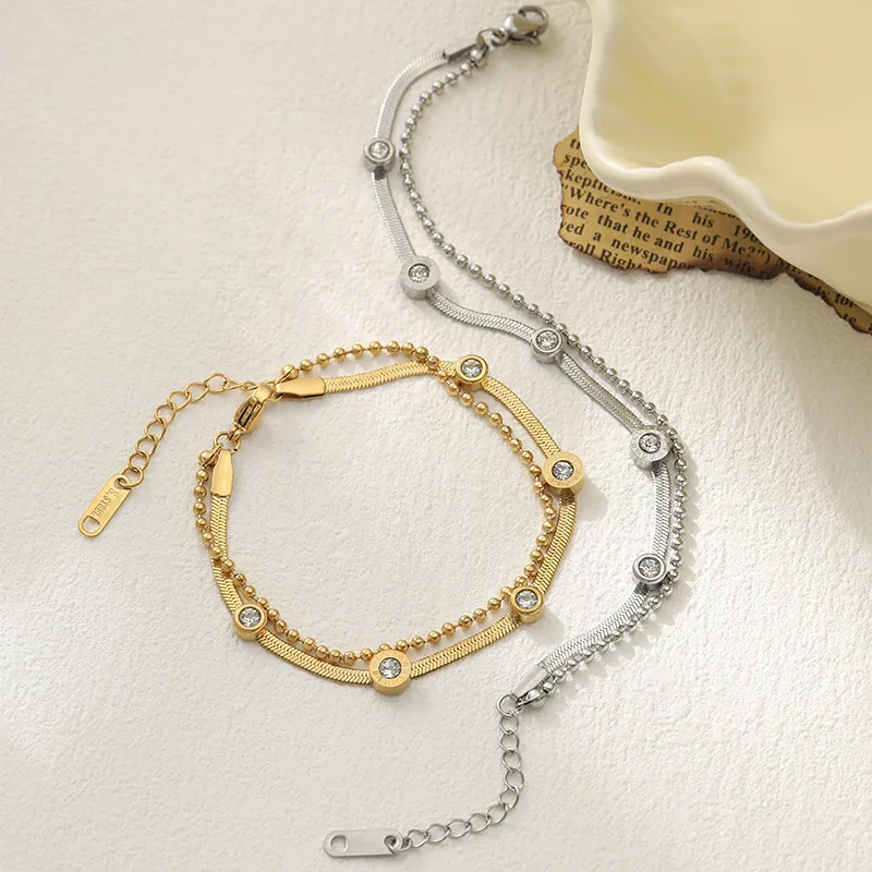 Edelstahl Doppelschichtige Armband Mit Römischen Ziffern Strass Anhänger Für Damen Gold Silber Modeschmuck