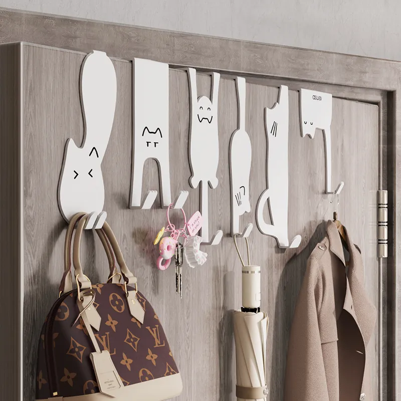 Cat Shaped Over Door Hooks Punch-Free Metal Hanger Rack For Clothes Bags Hats Keys Silent Wrought Iron Organizer