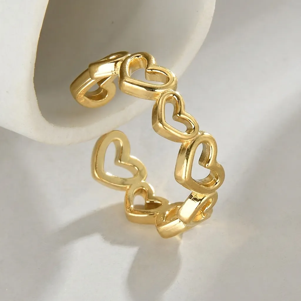 Hollow Heart Ring Stainless Steel Adjustable Gold Plated Simple Fashion Jewelry For Women