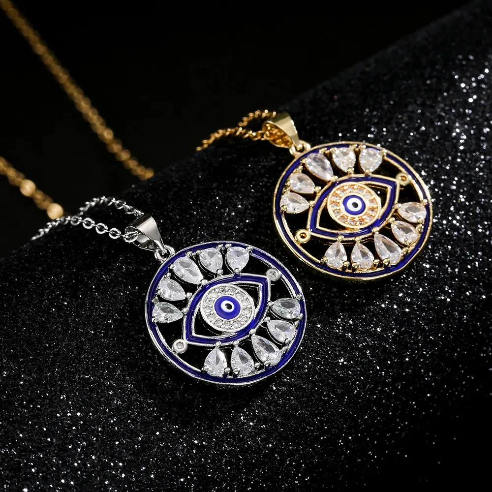Collana Con Ciondolo Malocchio Rame Con Zircone E Smalto Blu Design Cavo Gioielli Di Moda Per Donne