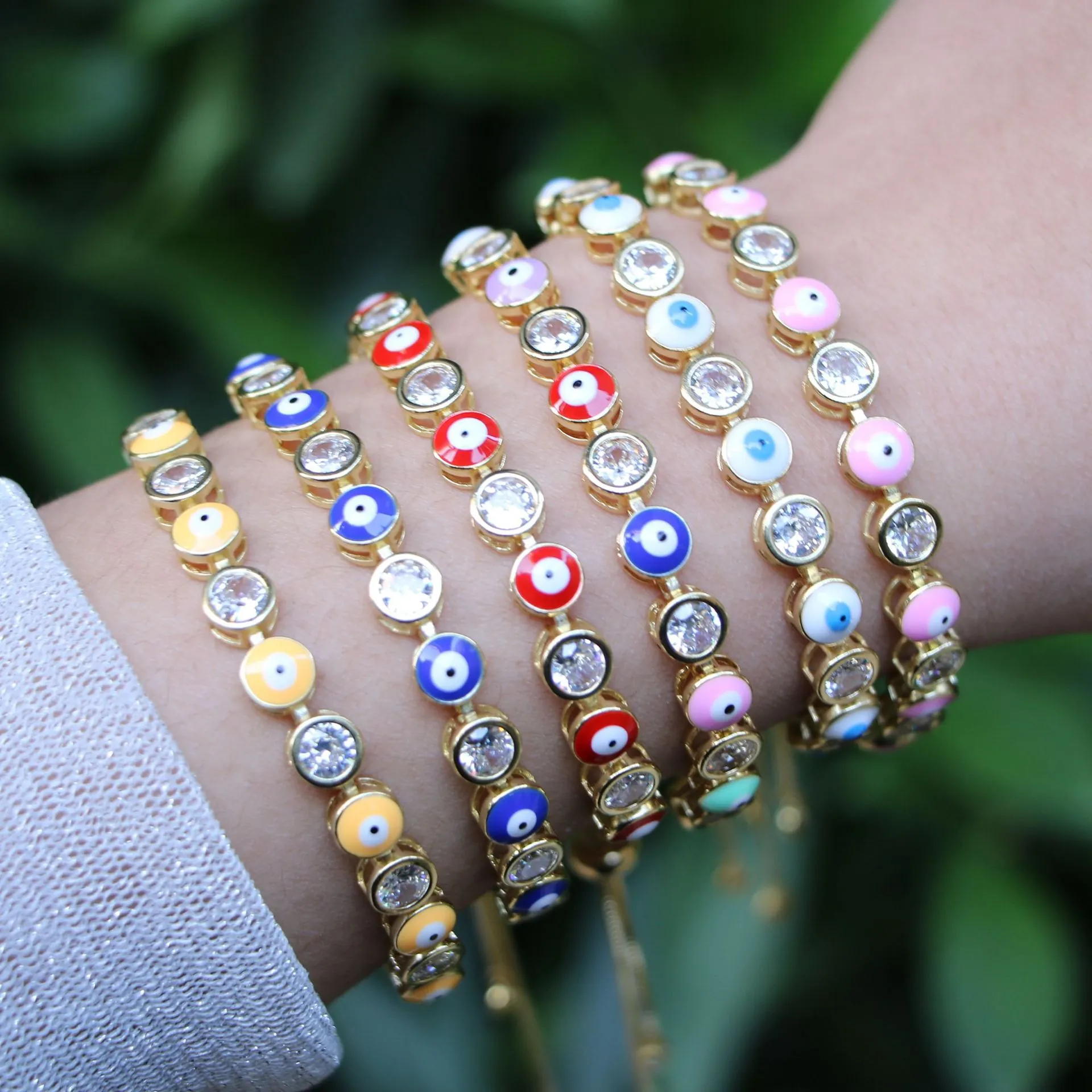 Evil Eye Bracelet Copper Zircon Enamel Micro Inlaid Adjustable Slider Chain Jewelry For Women