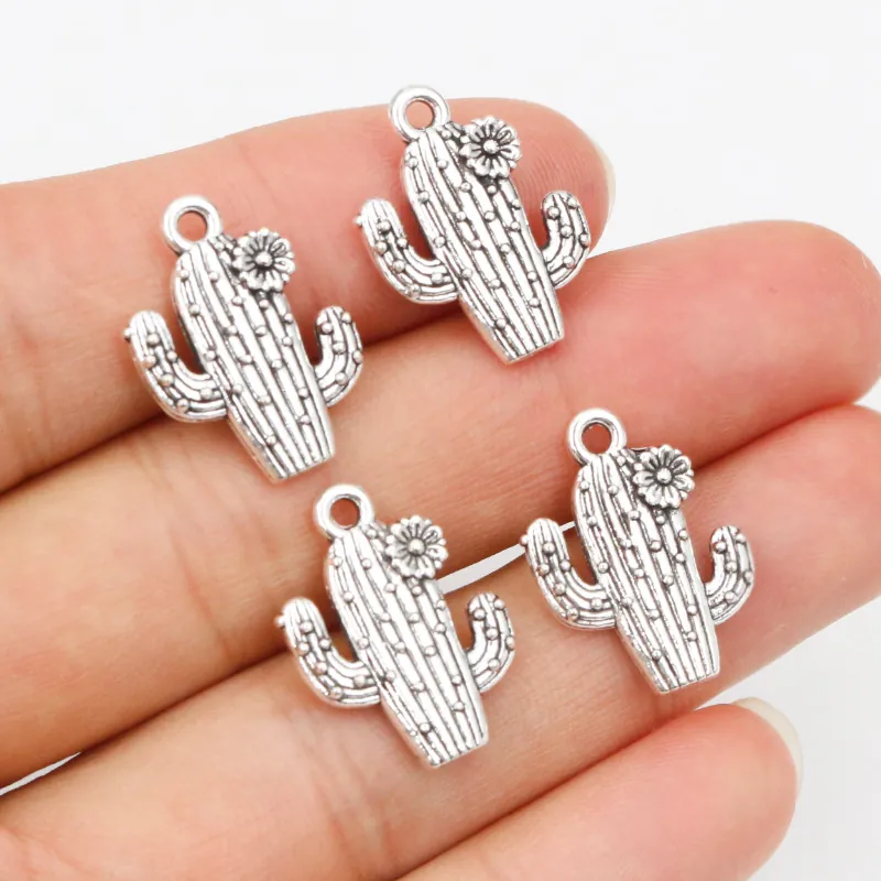 Cactus Charms Alloy Antique Silver Color Pendants Plant Shape Jewelry Making DIY Accessories For Necklace Bracelet Crafting