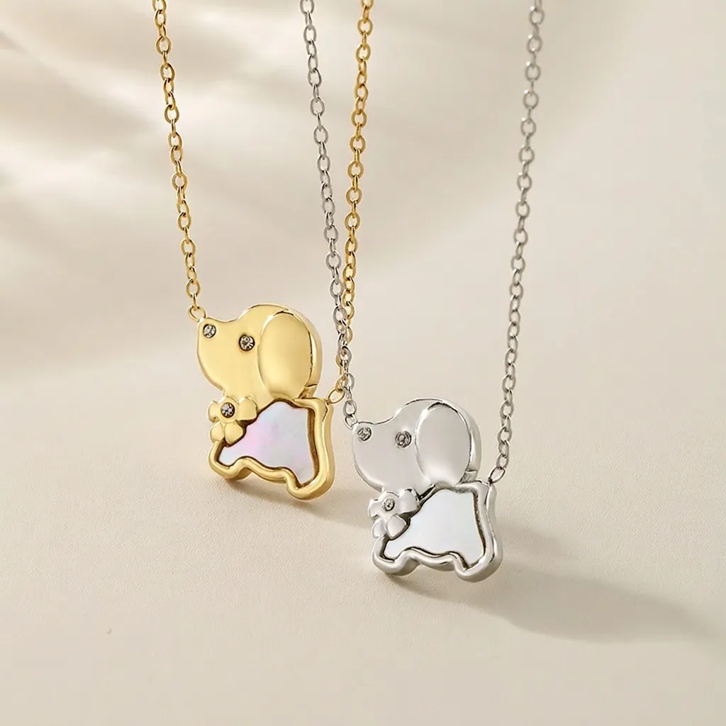 Collana Con Pendente Animale In Acciaio Inossidabile Con Madreperla E Strass Gioielli Cane Elefante Per Donna