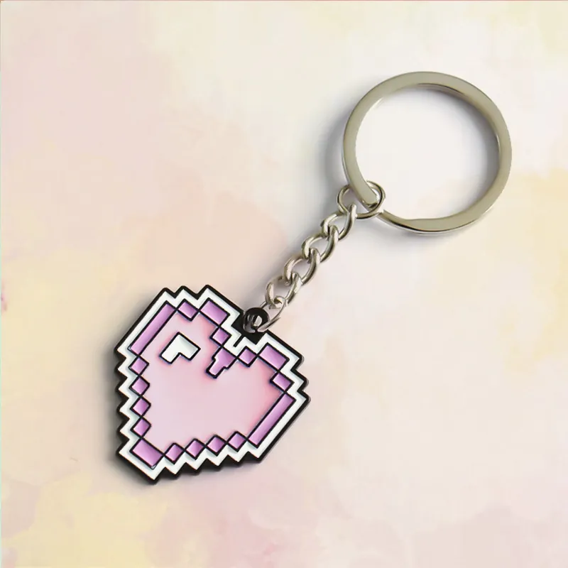 Retro Game Controller Enamel Keychain Metal Pixel Heart Pendant Bag Charm Fashionable Gamer Gift Accessory