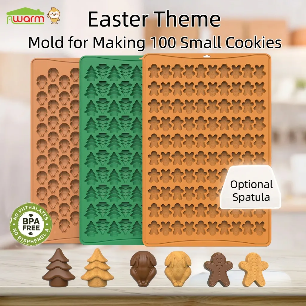 Multi-Cavity Christmas Tree Gingerbread Man Skull Bunny Turkey Silicone Cookie Mold DIY Chocolate Candy Baking Tool With Scraper