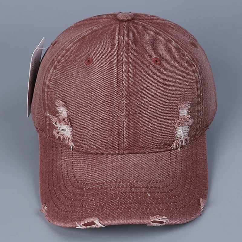 Distressed Washed Denim Baseball Cap Retro Ripped Adjustable Cotton Sunshade Hat For Men Women