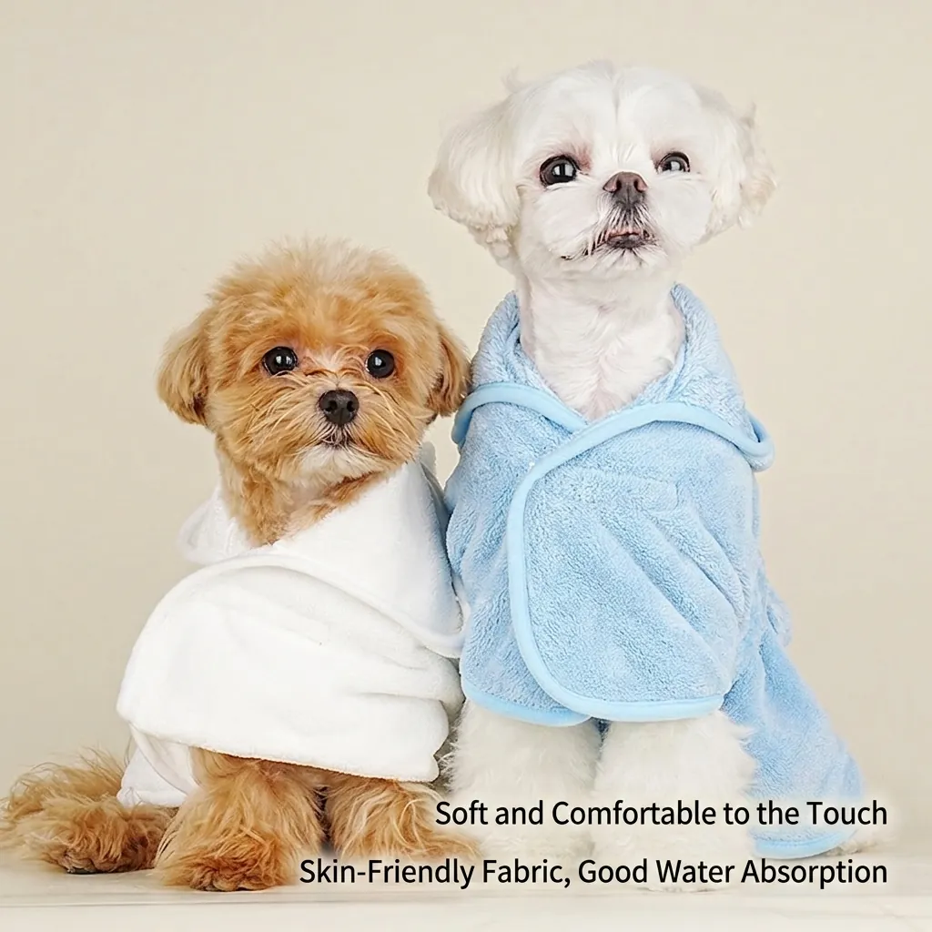 Pet Bathrobe Absorbent Soft Microfiber Hooded Drying Towel For Small Medium Dogs Adjustable Strap Sweet Dreams Embroidery