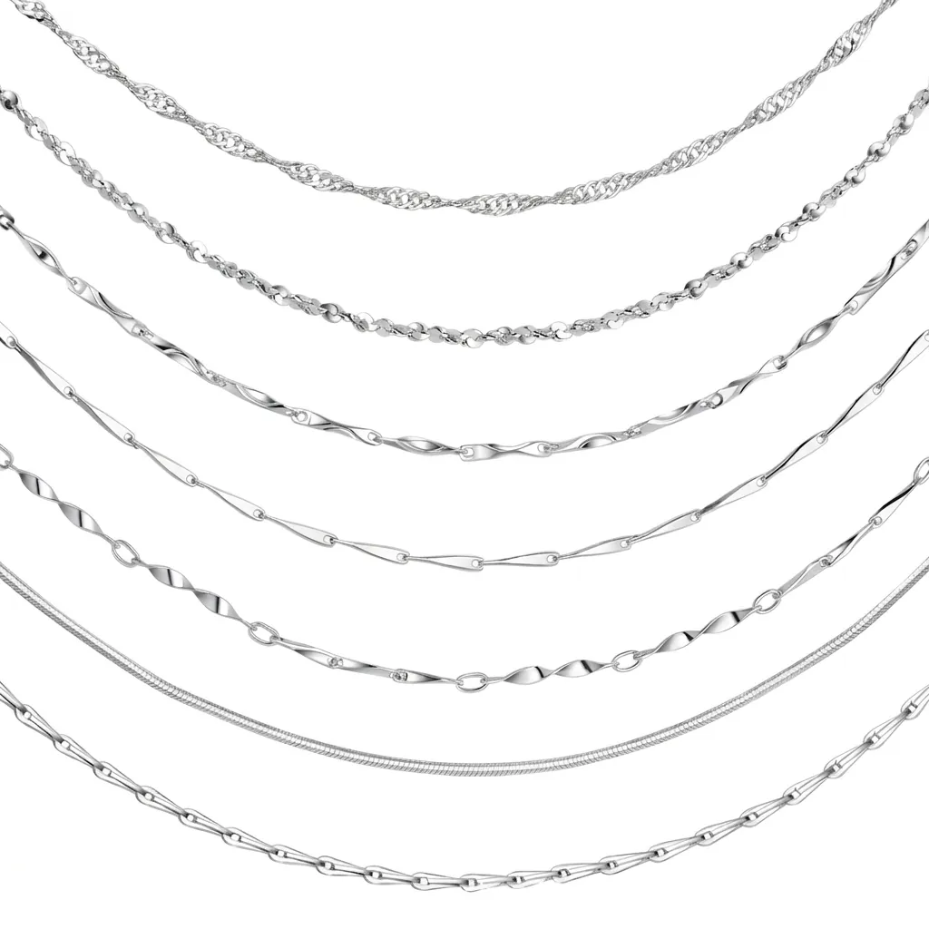 925 Sterling Silver Chain Necklace For Women Thin S925 Box Water Wave Chopin Link Clavicle Choker Minimalist Jewelry