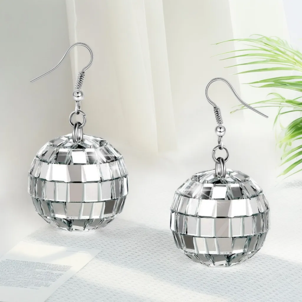 Disco Ball Earrings Mirror Glass Alloy Cowgirl Hat Western Party Y2K Retro Jewelry For Women