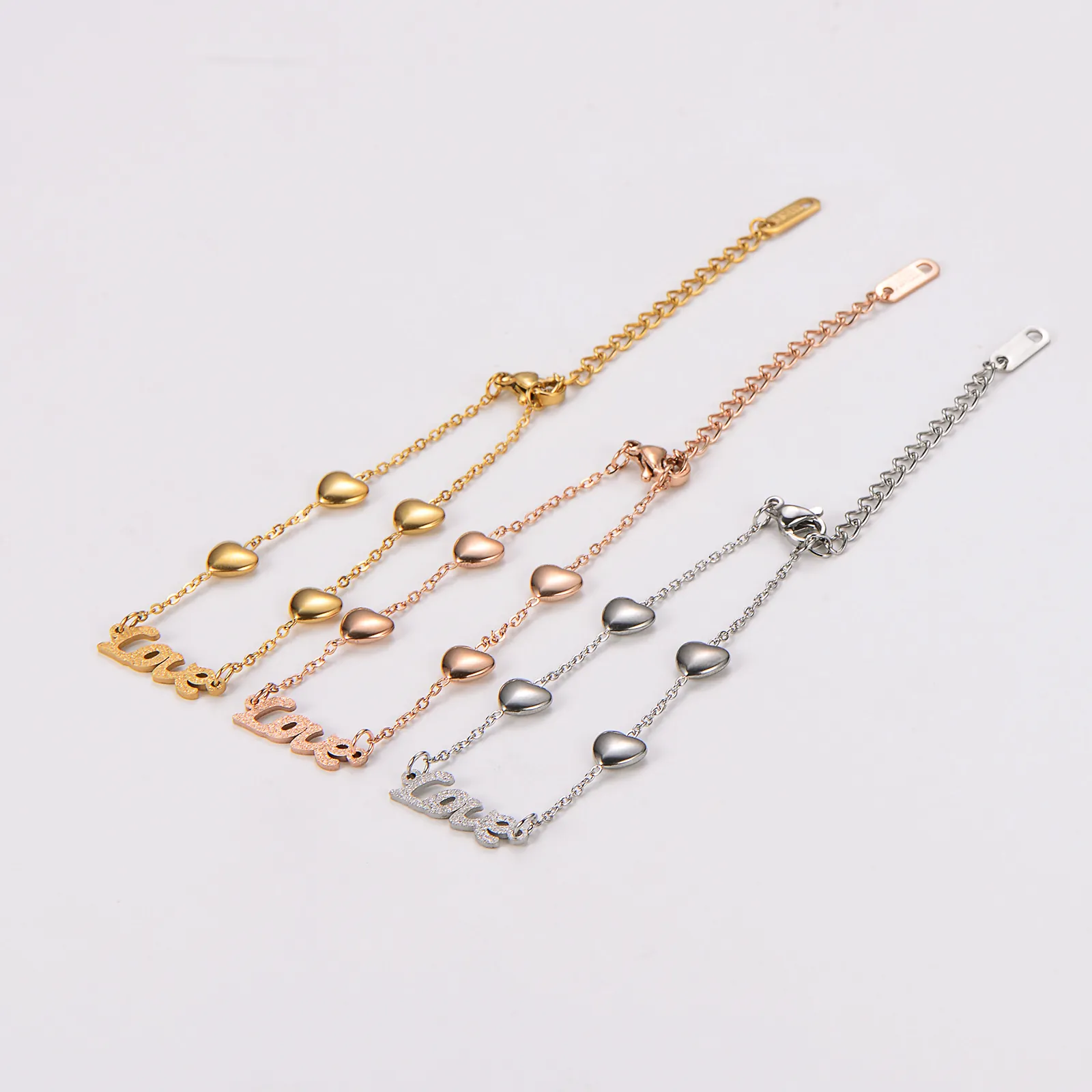 Edelstahl Armband Herz Anhänger Love Schriftzug Minimalistisches Verstellbares 304 Schmuck Geschenk Für Damen