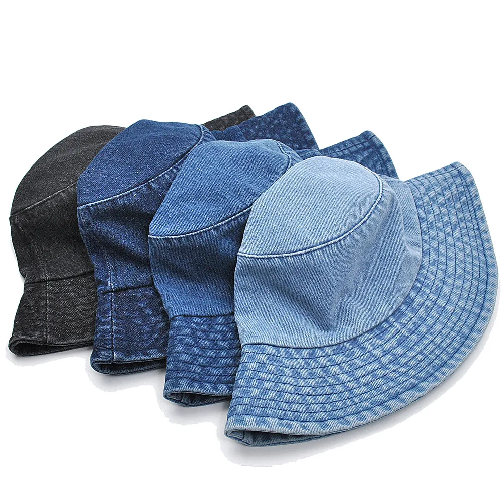 Washed Denim Bucket Hat Cotton Sun Protection Summer Outdoor Casual Basin Hat For Men Women Vintage Plain