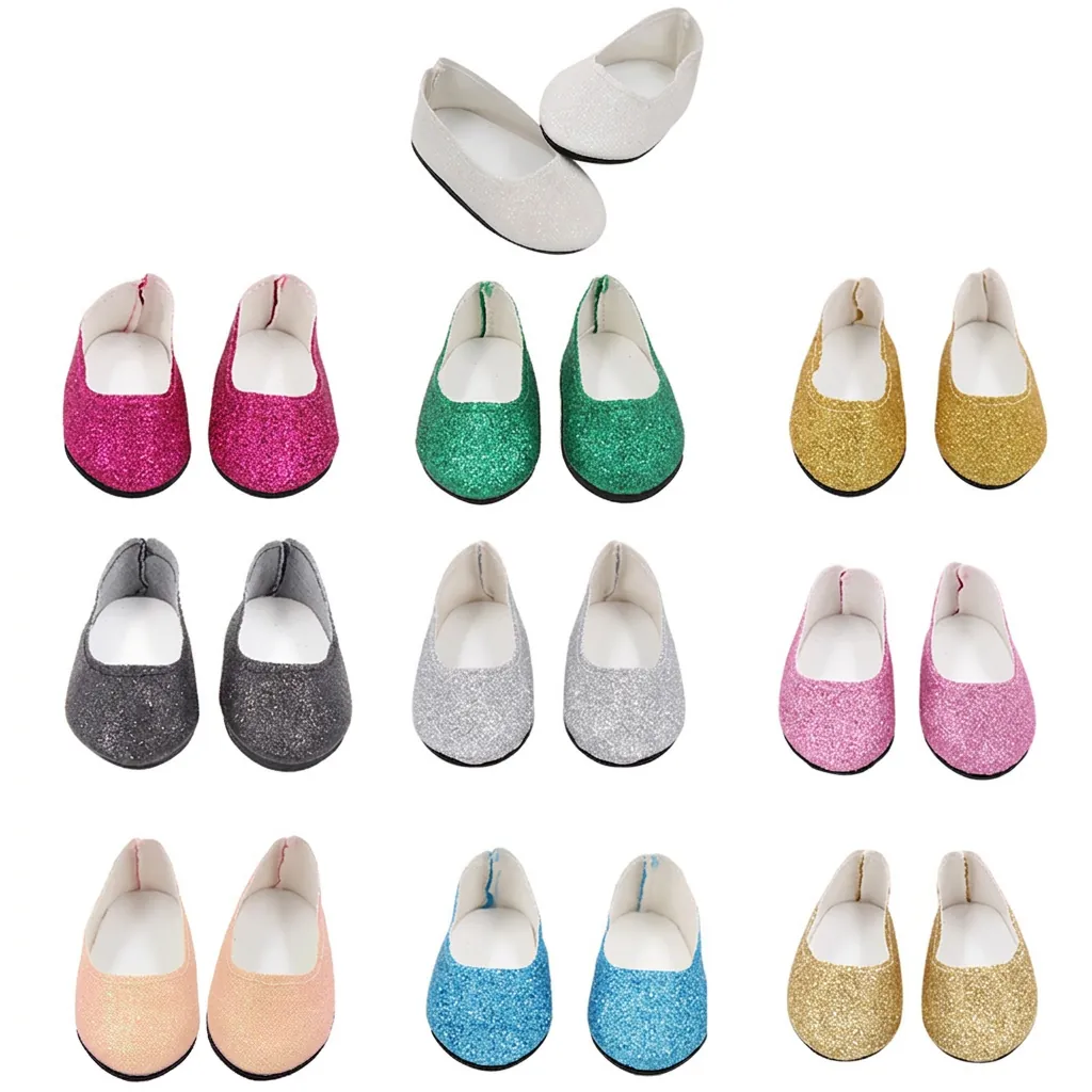 Glitter Doll Shoes Sequin Round Toe Flat Slip On Sparkling Fashionable Toy Accessory For Girl Dolls