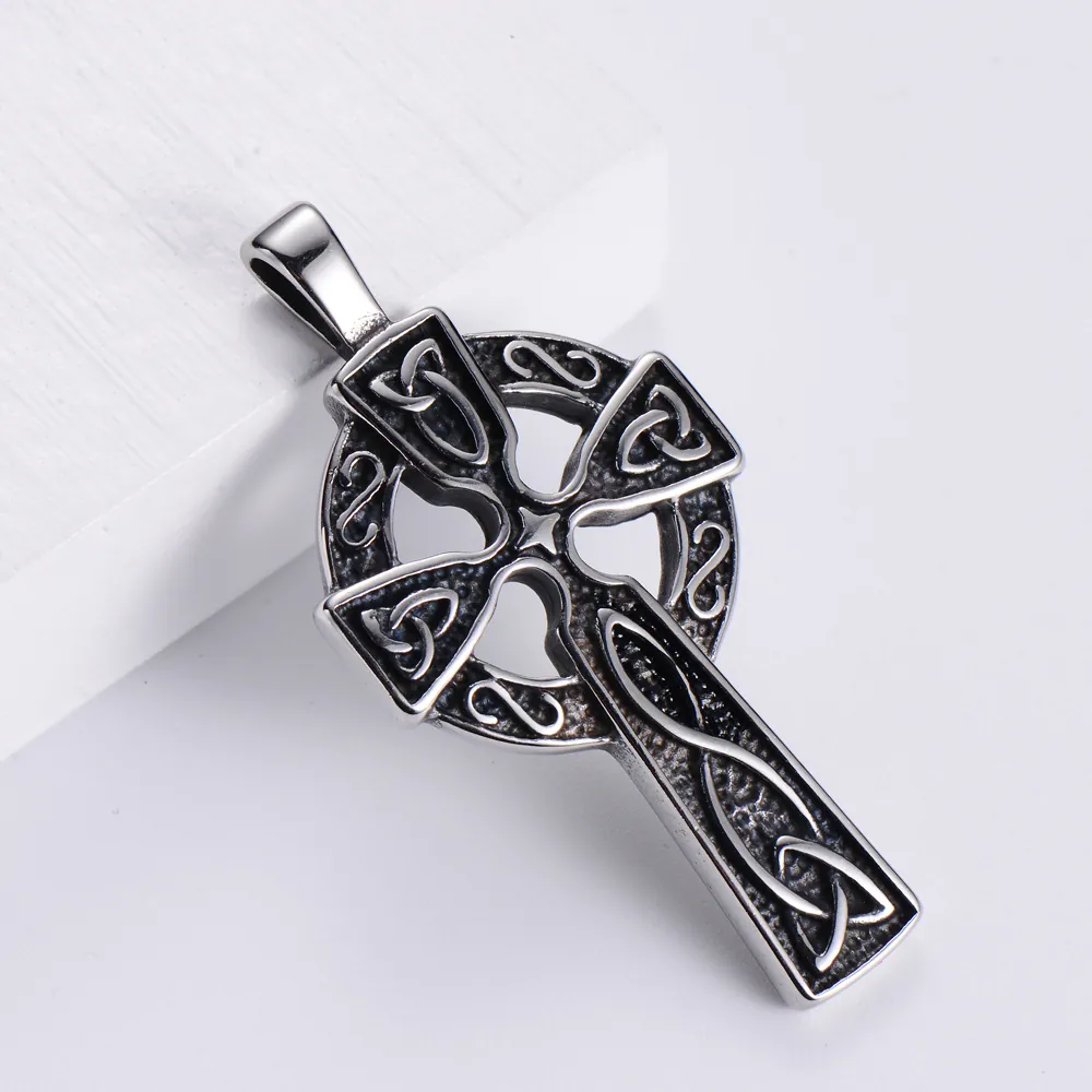 Celtic Cross Pendant Necklace For Men 304 Stainless Steel Gothic Vintage Knotwork Jewelry