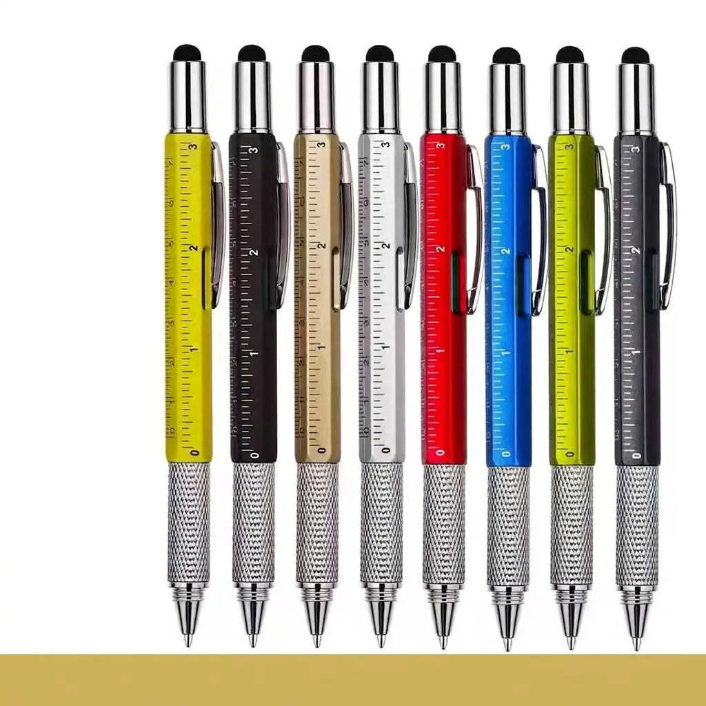 Penna Multifunzione Con Penna A Sfera Livella Righello Stylus E Cacciavite Metallo Plastica Portatile Da Tasca