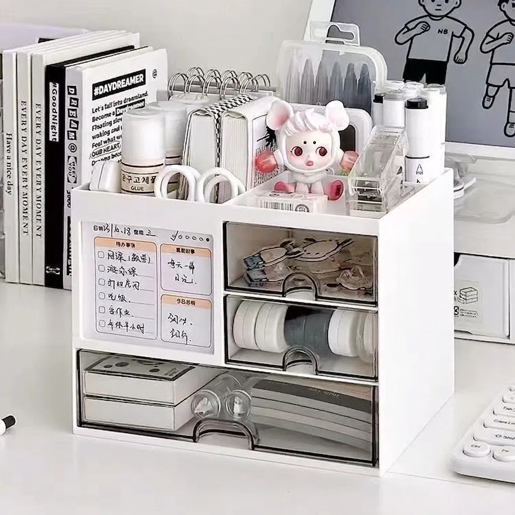 Desktop Storage Box Plastic Transparent Drawers Stackable Compartments Office Stationery Organizer Makeup Vanity Dustproof