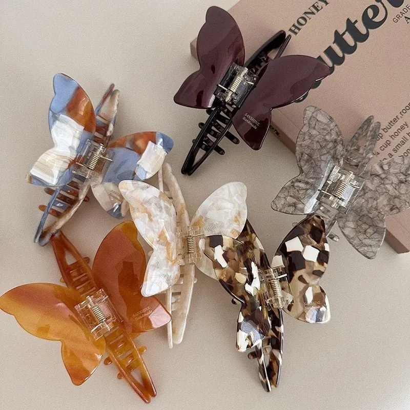 Butterfly Hair Claw Clip Acetate Material French Vintage Marble Texture Large Shark Clip Hair Accessory For Women