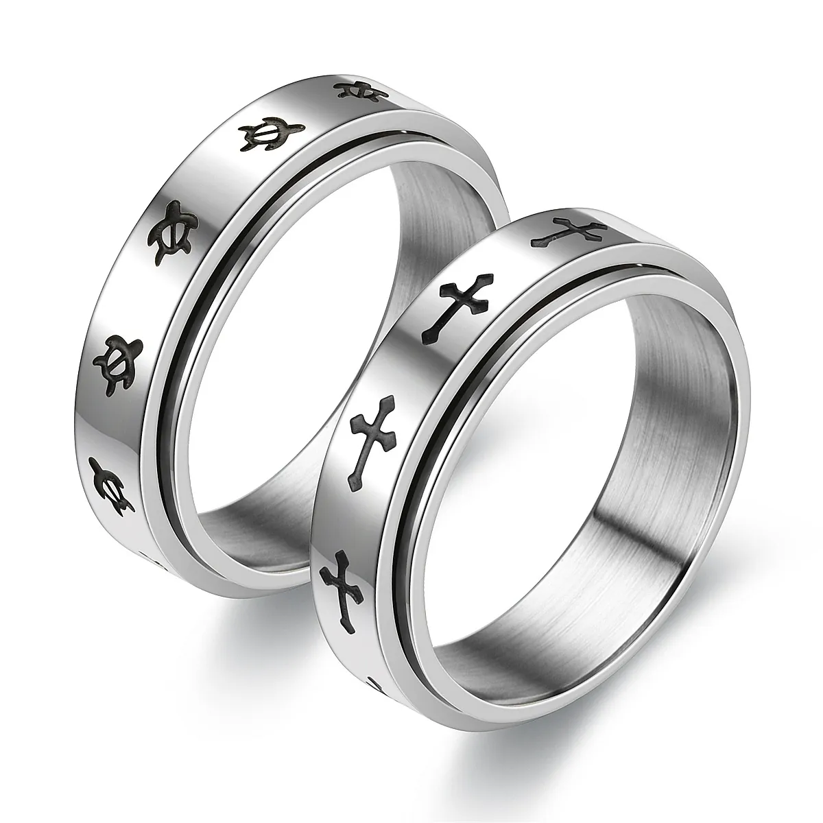 Bague Spinner en Acier Inoxydable pour Soulagement de l'Anxiété Bague Rotative Unisexe Motif Croix Tortue Bijoux Punk