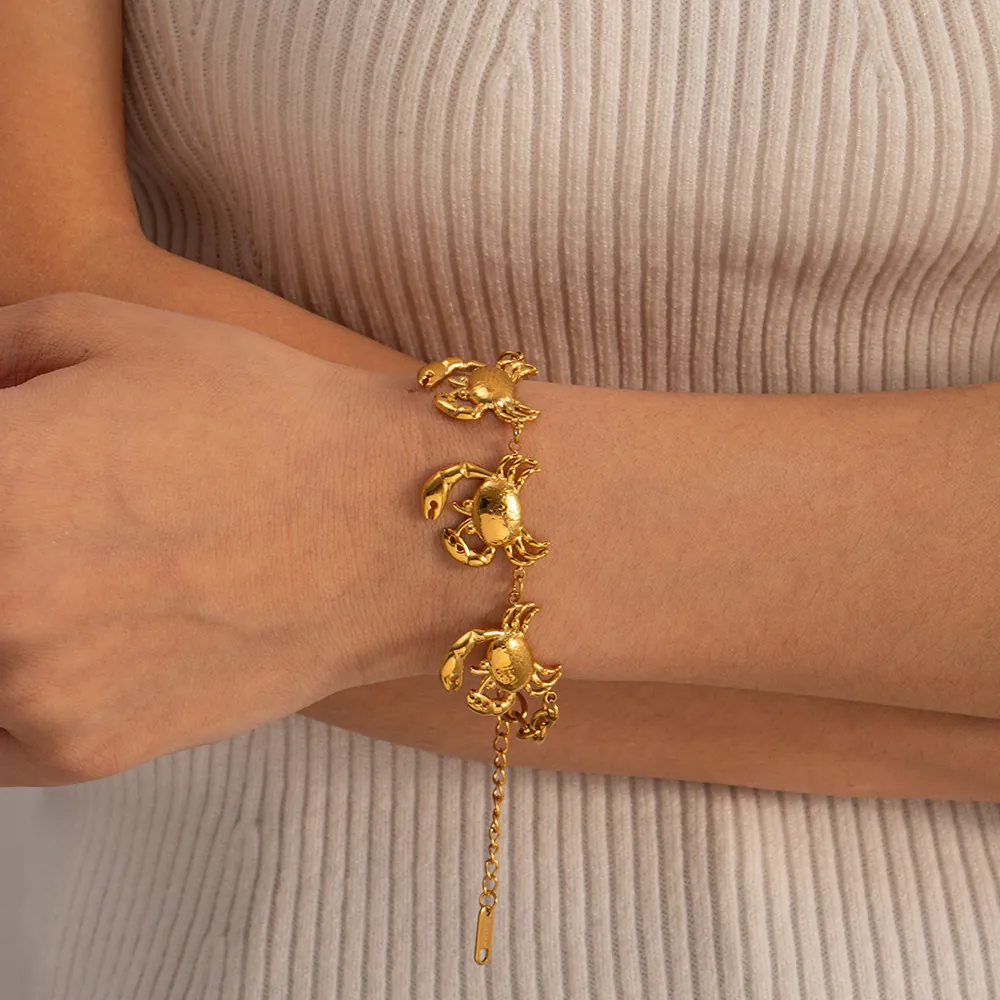 Crab Charm Bracelet Stainless Steel 18K Gold Plated Adjustable Marine Animal Theme Fashion Jewelry For Women Niche Style