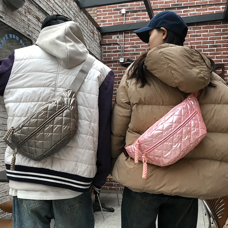 Quilted Padded Waist Bag For Women Large Capacity Fashion Streetwear Chest Crossbody Pack Adjustable Strap