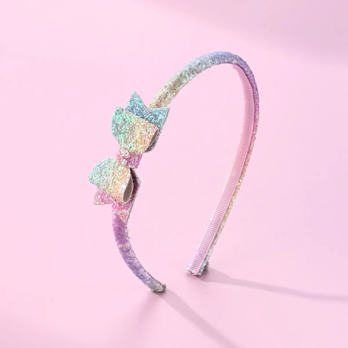 Rainbow Sequin Bow Headband For Girls Sweet Glitter Hairband With Gradient Colors For Kids Party Accessories