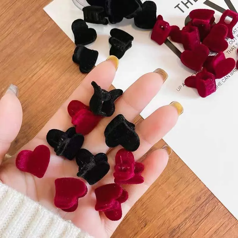 Mini Hair Claw Clips Cute Flocked Velvet Heart Flower Rabbit Crown Shape Small Hairpins For Women Girls Kids Korean Style