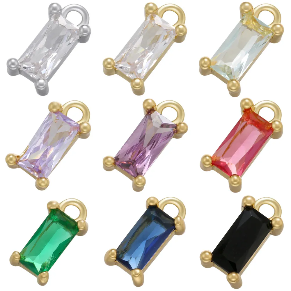 Pendentifs Bijoux En Zircon Rectangulaires Micro Pavé Géométrique En Laiton Mini Breloques Pour Création De Bijoux DIY